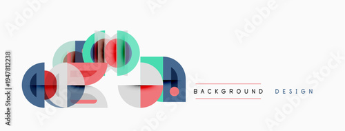 Abstract geometric shapes overlap, creating modern design. Soft colors, clean lines define composition. Minimalist aesthetic suits backgrounds.