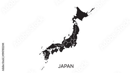 Map of Japan in silhouette, with internal borders clearly depicted against a white background for graphic design