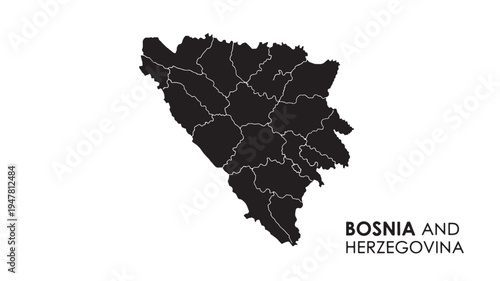 Bosnia and Herzegovina map with internal administrative divisions shown in white, isolated on a white background