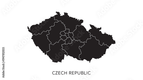 Czech Republic map silhouette with internal regional borders shown in white against a white background