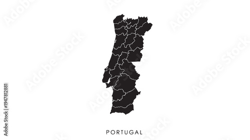 Map of Portugal with its internal administrative divisions clearly outlined in white against a plain black background.