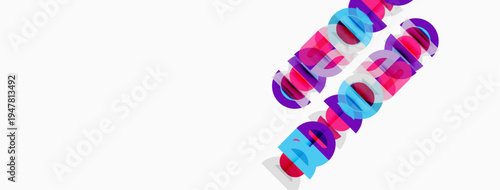 Abstract colorful design. Overlapping shapes create dynamic visual effect. Pink, purple, blue hues dominate composition. Minimalist style.