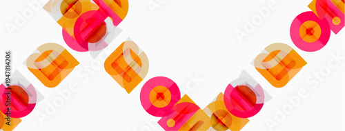 Repeating orange circles, translucent layers create abstract pattern. Minimalist design, simple shapes, bright colors dominate composition.