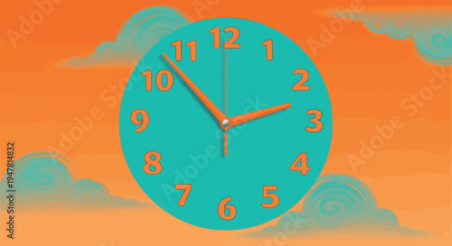 Clock on the sky showing time concept with watch dial and arrows symbolizing deadline and daily schedule