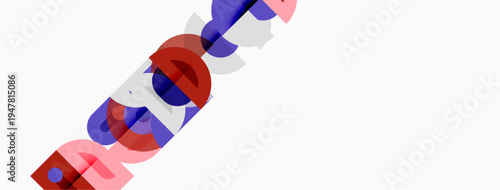 Abstract graphic design features overlapping colorful text elements. Diagonal arrangement creates dynamic visual impact. Simple background enhances focus.