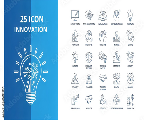 Innovation icons set for creative thinking and technology development
