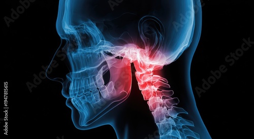 X-ray of Human Neck Showing Pain and Inflammation in Cervical Spine.