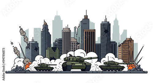 Tanks in city street battle.