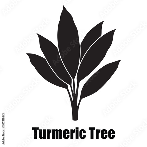 Turmeric Tree Botanical Icon with Silhouette Leaves