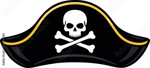 Pirate Captain Hat with Skull and Crossbones – Classic Jolly Roger Vector Illustration