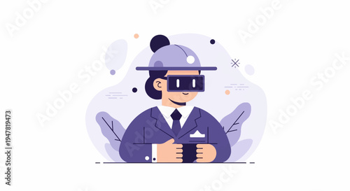Person in suit wearing VR headset, digital art
