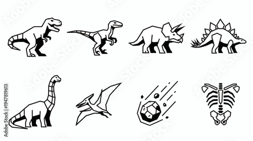 Modern Flat Dinosaur Vector Collection for Children Illustration