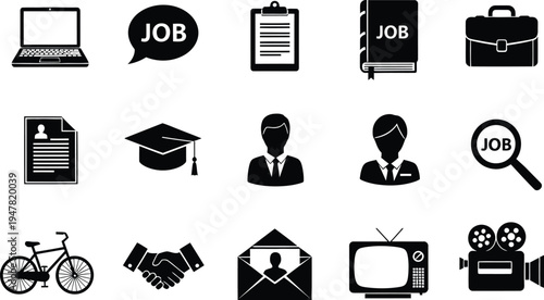 Silhouette icons set isolated on transparent background