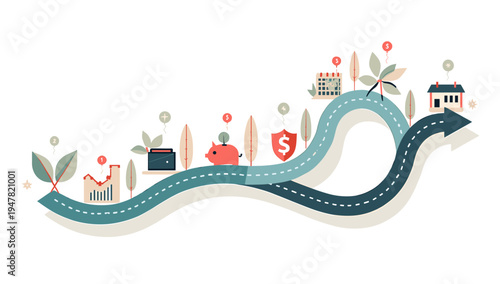 This illustration evokes a sense of optimistic progress, ideal for conveying business growth, sustainability, and positive development in marketing ma