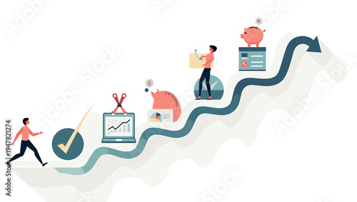 This illustration evokes a sense of progress and achievement. Ideal for concepts of goal setting, success, or positive outcomes in business and market