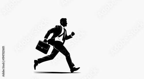 Silhouette of a businessman running with a briefcase, symbolizing speed, success, and urgency in business.