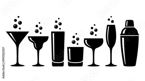 Cocktail glasses silhouettes illustration