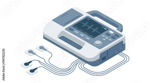 Isometric vector illustration of a medical ecg device