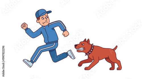Man running away from angry dog