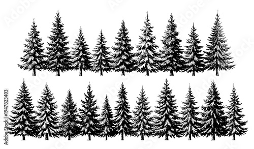Stipple halftone Christmas fir trees vector set made of dots isolated on white background winter holiday design collection