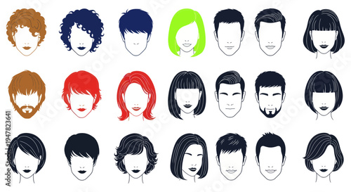 Diverse Avatars: Men and Women Hairstyles and Faces Collection