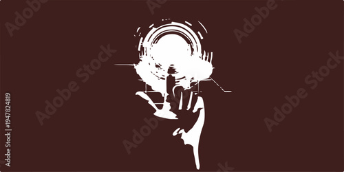 Elegant vintage vector illustration of a beautiful lady profile silhouette with a rose in her hair wearing a fashion dress for a symbolic art design