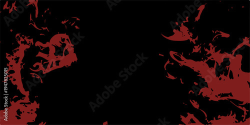 Scary Halloween background with a grunge skull and red blood illustration featuring a black floral pattern and fire flame design elements