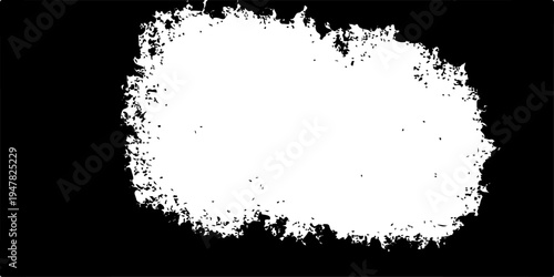 Abstract black ink splat and grunge splatter design featuring a textured paint splash border with artistic spray stains and a floral silhouette pattern on a dirty vector illustration background