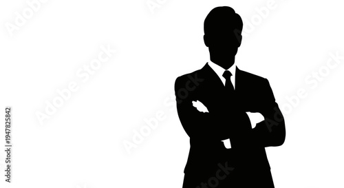 Silhouette of a businessman with arms crossed, representing confidence and professionalism