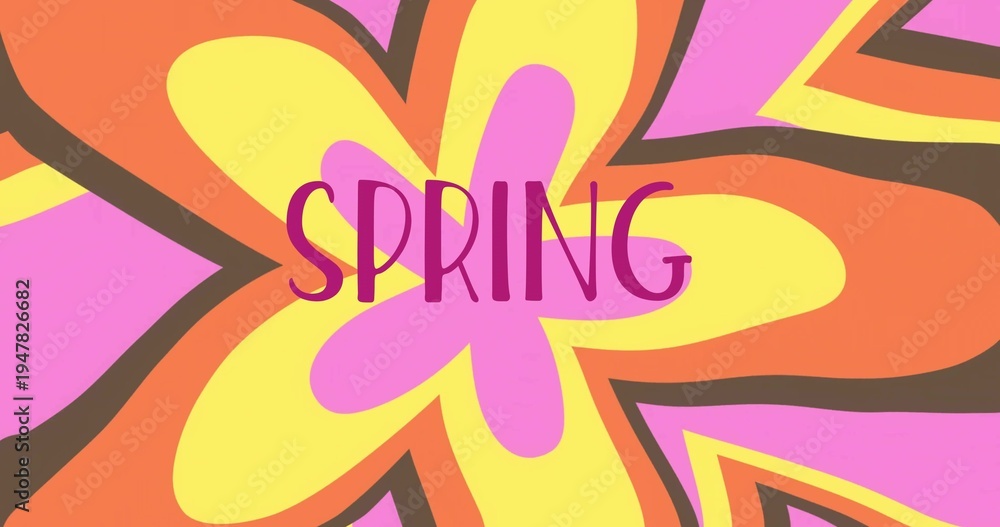 Naklejka premium Displaying centered large stylized flower filling poster, with thick brown outlines and SPRING text