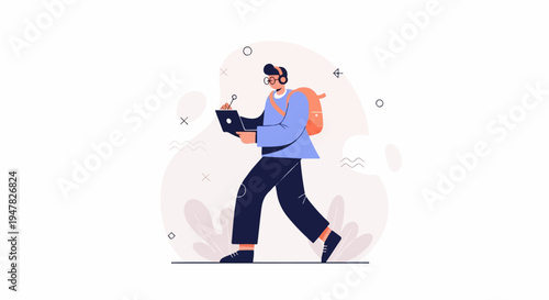 Person with backpack and laptop walking