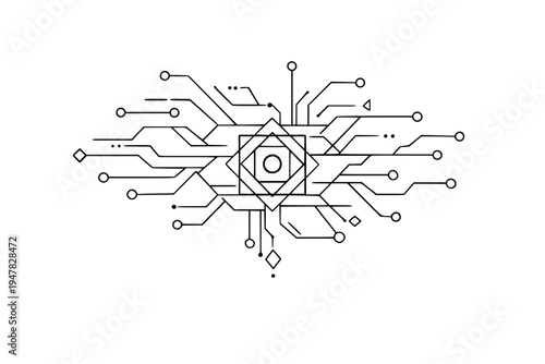 Abstract Circuit Board Pattern Technology Lines and Nodes Vector Background
