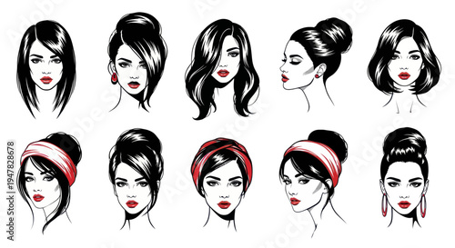 Diverse Female Hairstyles Collection: Elegant Updos, Wavy Styles, and Chic Bob