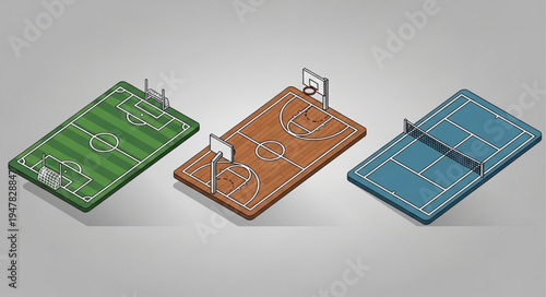 Miniature Sports Fields - Football, Basketball, and Table Tennis.