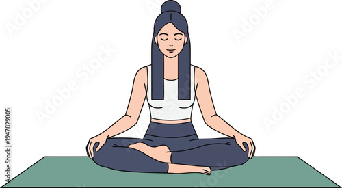 Serenity in Pose: A person sits in a serene lotus position, eyes closed, radiating tranquility. The image embodies the peace of mind and the practice of yoga and meditation.
