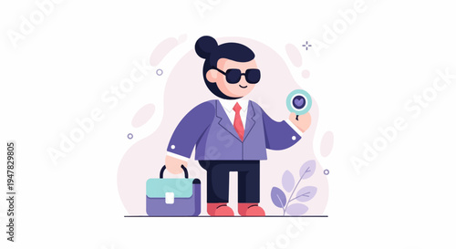 Professional character with briefcase and magnifying glass inspecting a heart