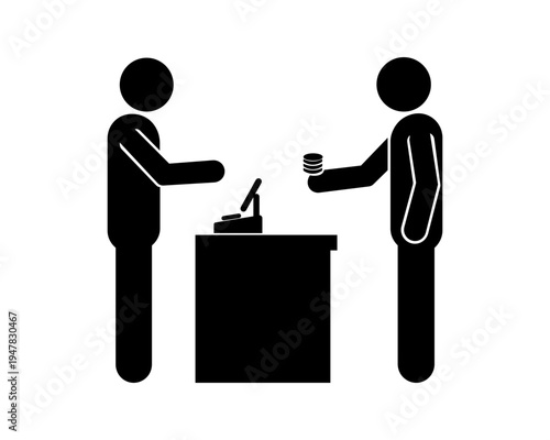Customer Paying Coins at Checkout Counter Silhouette – Store Cash Payment Icon Vector.