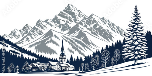 USA, US, U.S, United States - Aspen skyline alpine mountains monochrome travel poster 