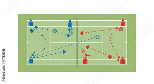 Tennis Court Strategy Diagram with Player Movements and Positions.