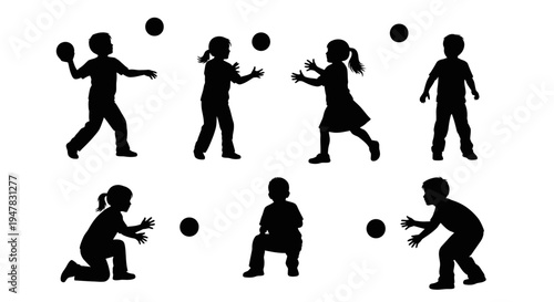 Children Silhouettes Playing with Balls - Juggling, Throwing, Catching