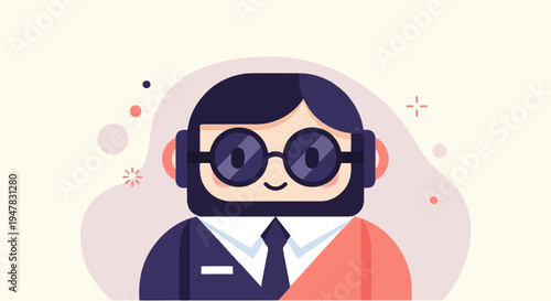Stylish man with glasses and headphones, simple flat design