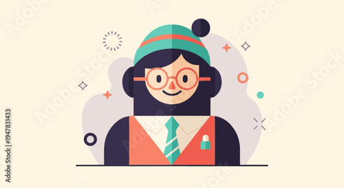 Stylized cartoon character portrait with a beanie and glasses
