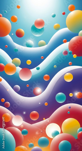 Vibrant abstract bubbles floating in a dreamy cosmic ocean