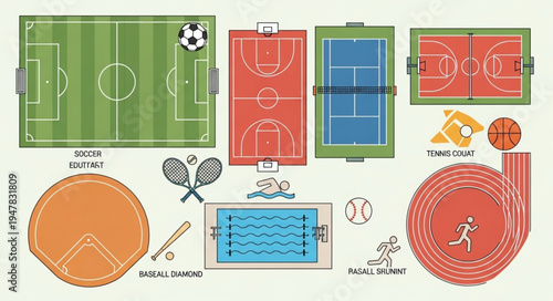 Various Sports Fields and Courts Illustration for Active Lifestyle.