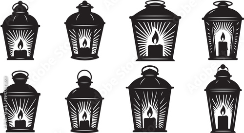 Black and white lanterns with candle light illustrations