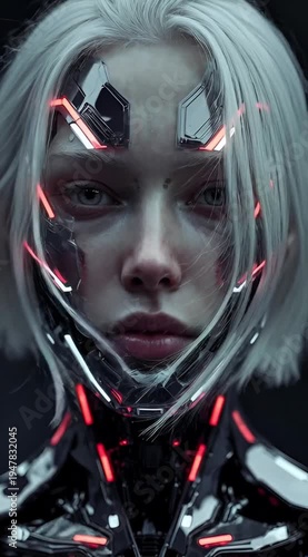 A scary woman wearing a gothic devil mask with dark red face paint and evil eyes creates a horror fashion look perfect for a death themed Halloween carnival or gothic art display