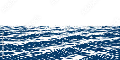 Abstract the boundless expanse of the ocean. The rippling blue water stretches to the horizon under a clear sky. A serene seascape, evokes feelings of peace and freedom.