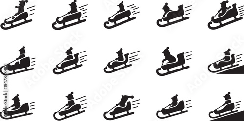 Snowmobiles in Motion on White Background Illustration