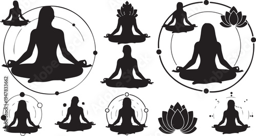 Meditation Silhouettes for Yoga and Wellness Concepts