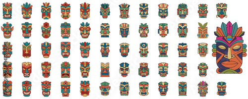 Set of Colorful Tiki Masks Icons